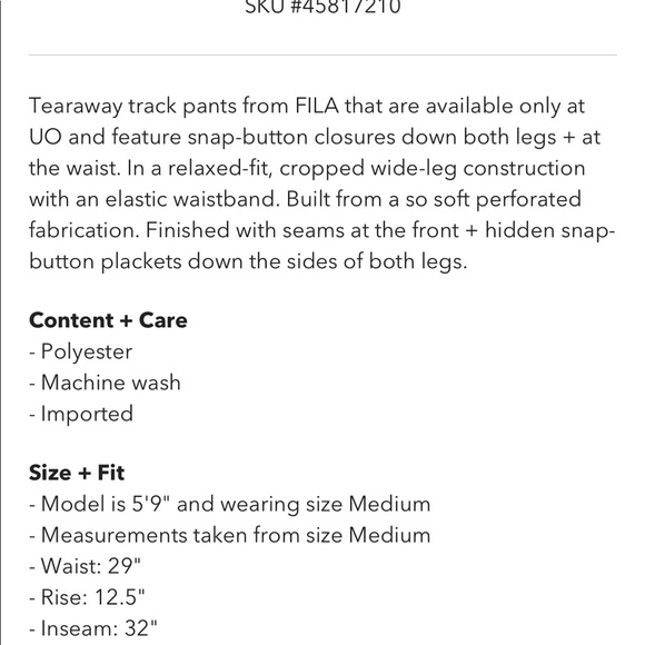 Hottest Trend! Fila + Neko Tear away pant Small - Picture 7 of 12